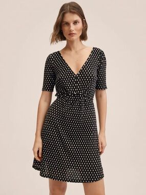Mango Pamela2 Polka Dot Midi Dress Black & White XXL (12) NWT
